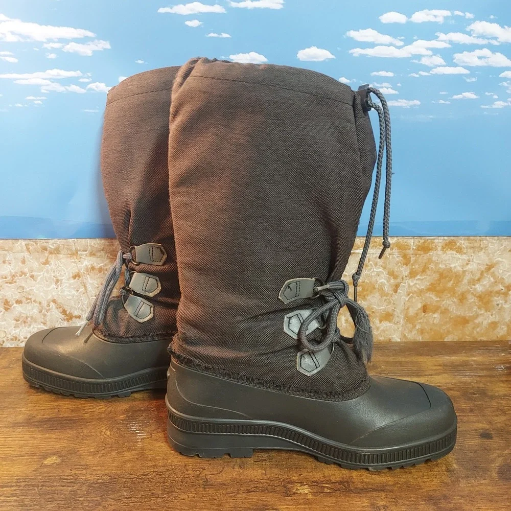 Sorel Kaufman Canada Mens 10 Winter Snow Boots Tall Pac Brown Black Made Canada